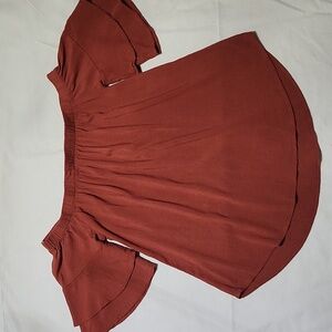 Elegant Off-Shoulder Blouse with Ruffle Sleeves - Terracotta
